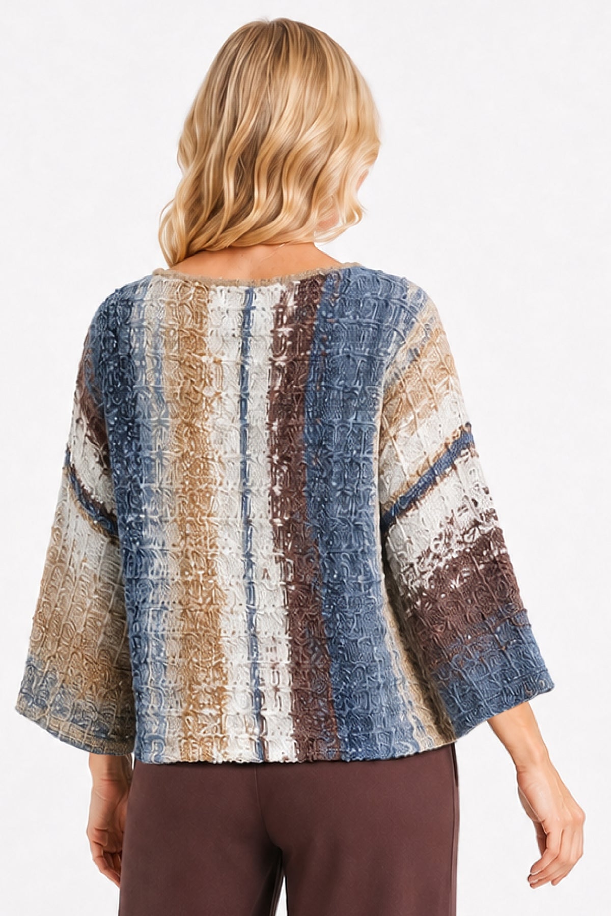 Blue/Multi Round Neck Sweater Popover - Missy