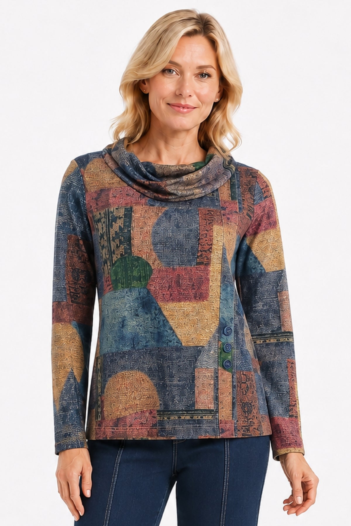 Geo Multi Cowl Neck Popover - Plus