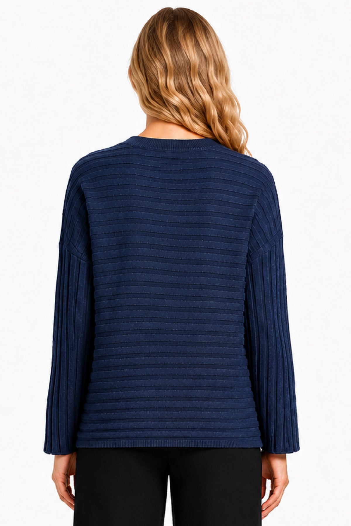 Navy Ribbed Button Detail Popover - Missy