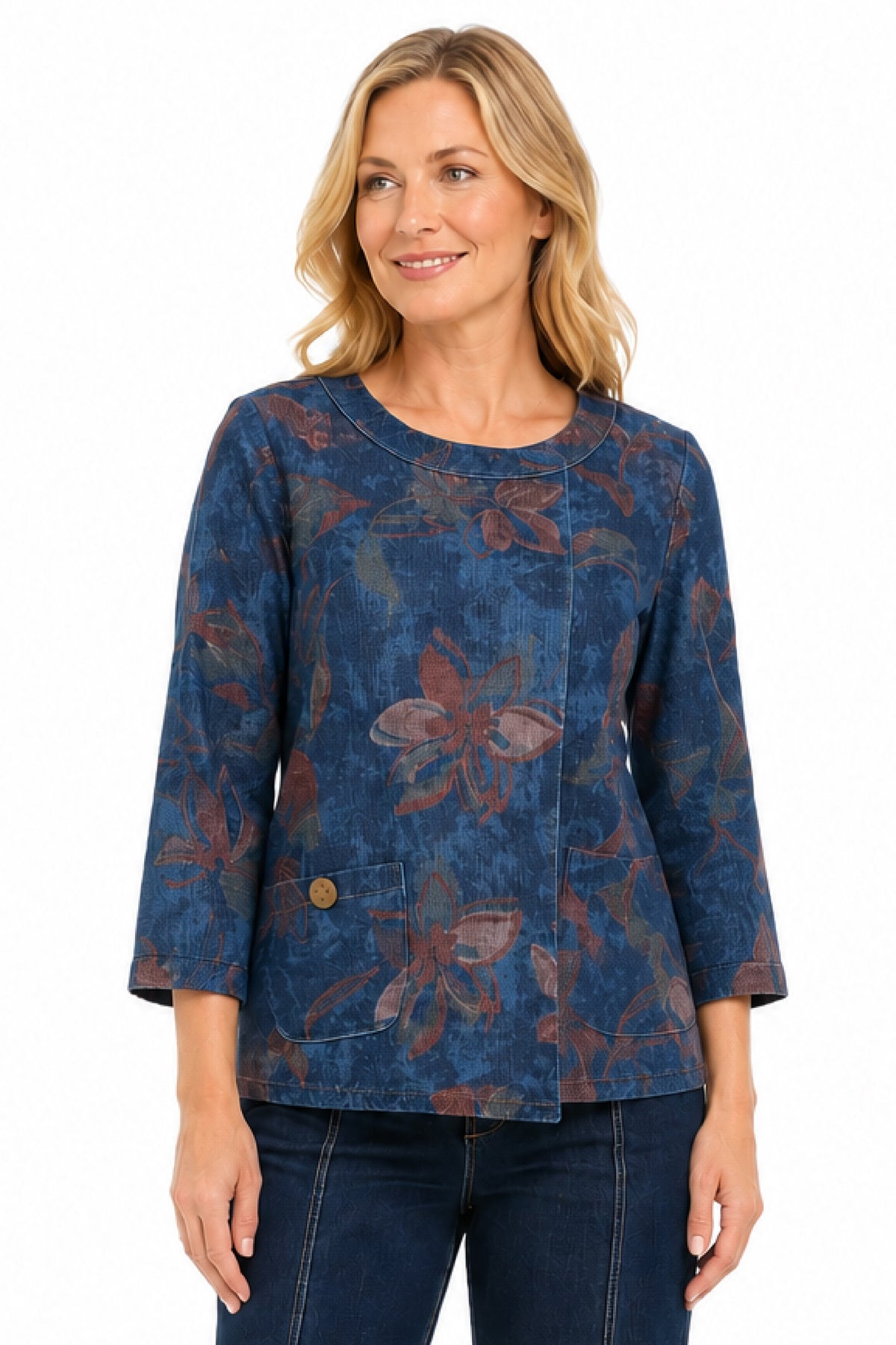 Navy Printed Popover Tunic - Missy