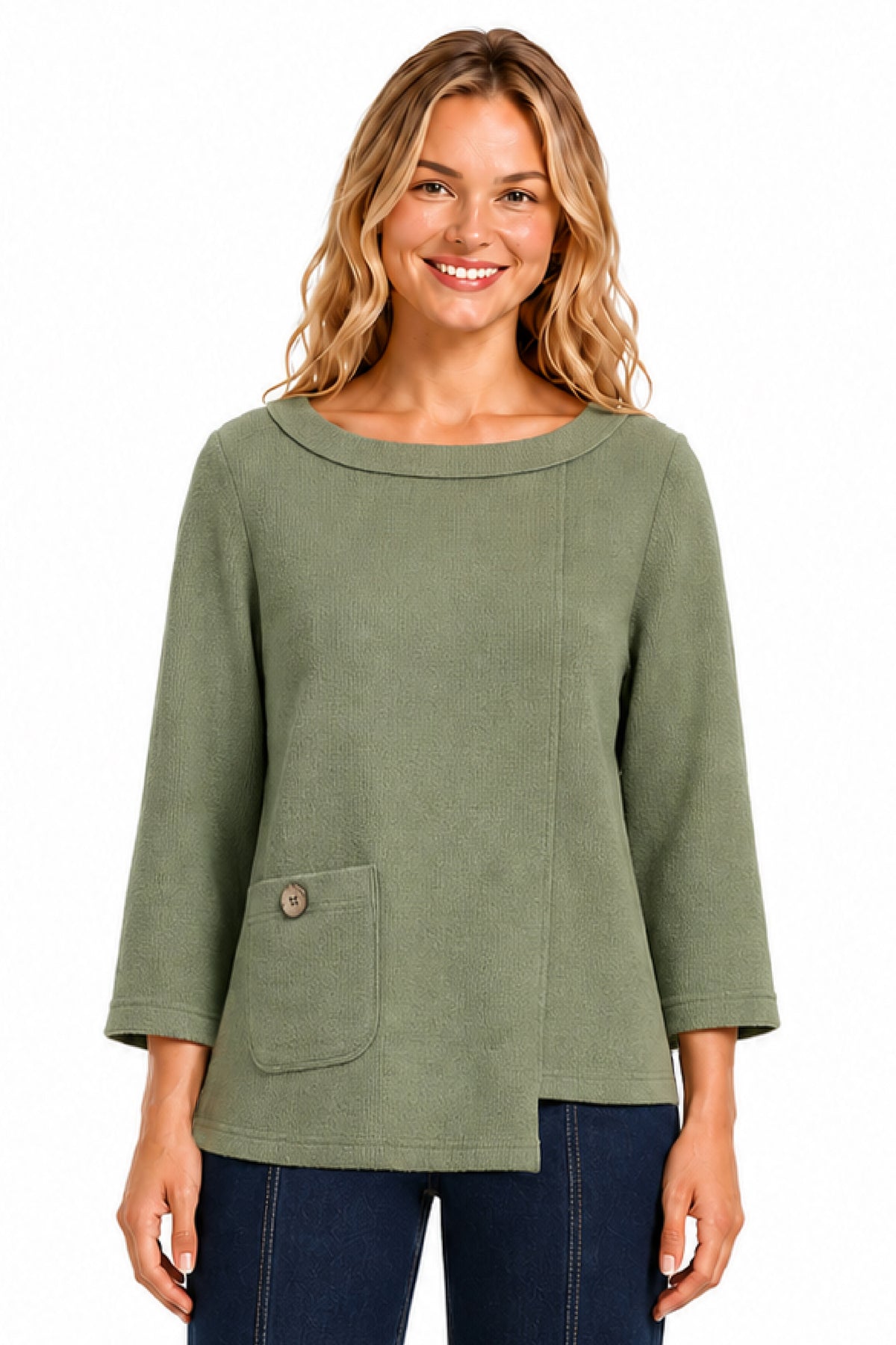 Olive Solid Popover Tunic - Missy