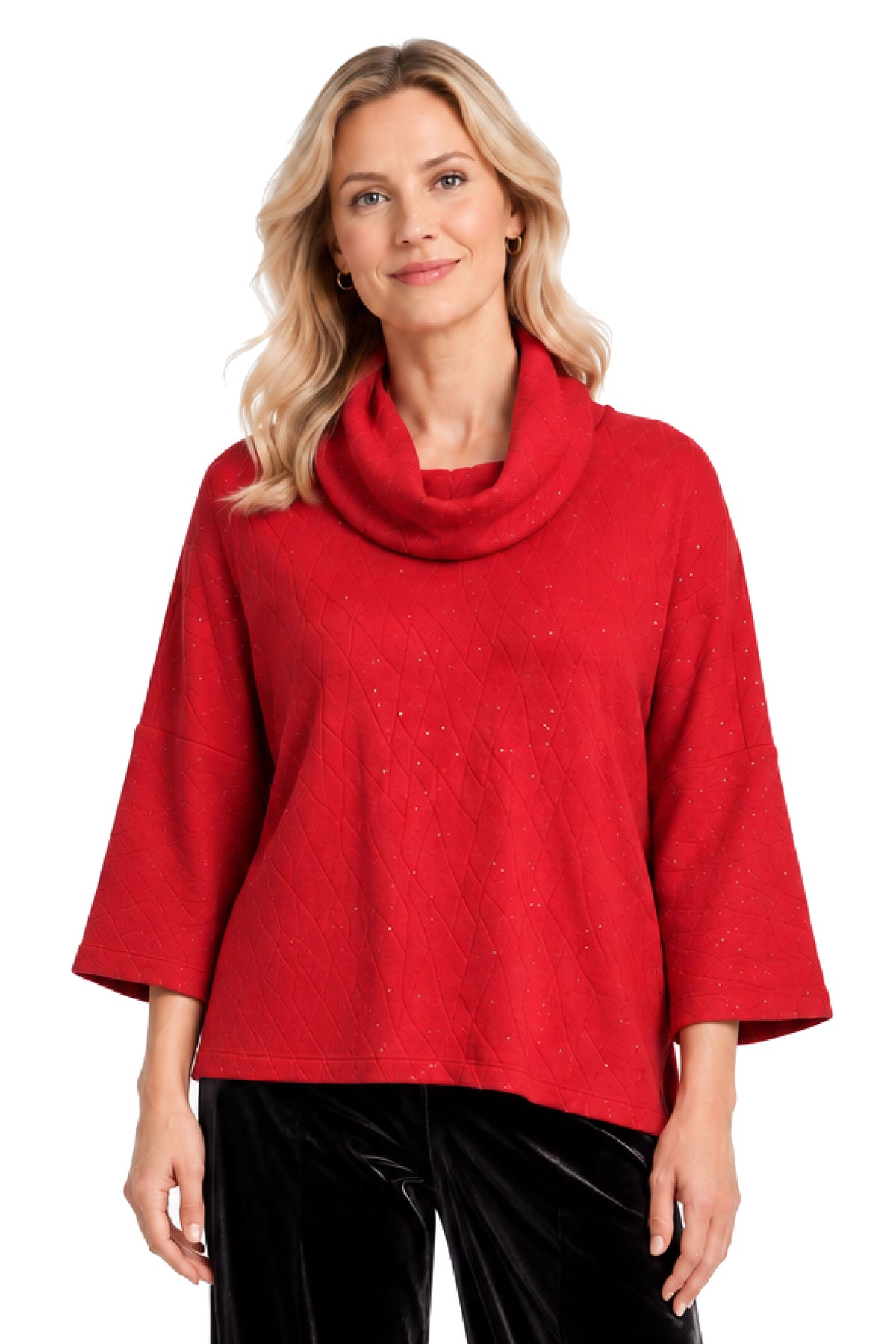 Red Sparkle Cowl Neck Sweater