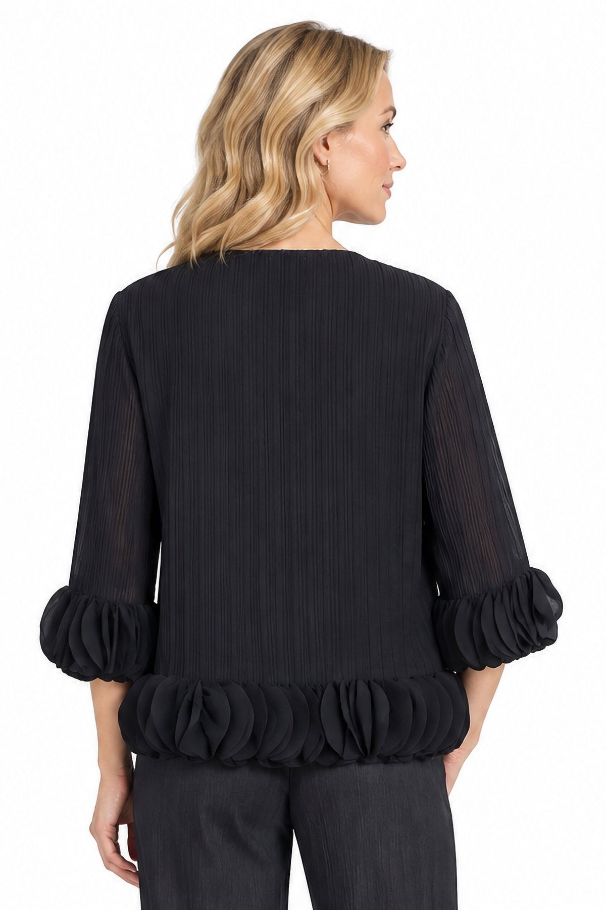 Black Ruffle Pleated Top, back view