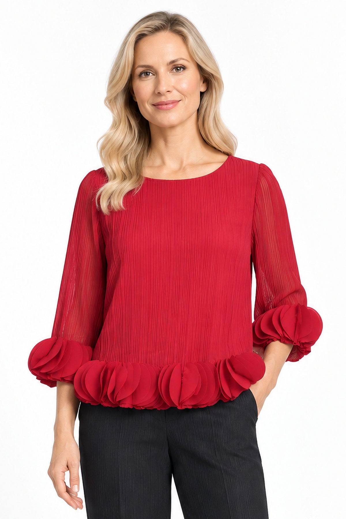 Red Ruffle Pleated Top