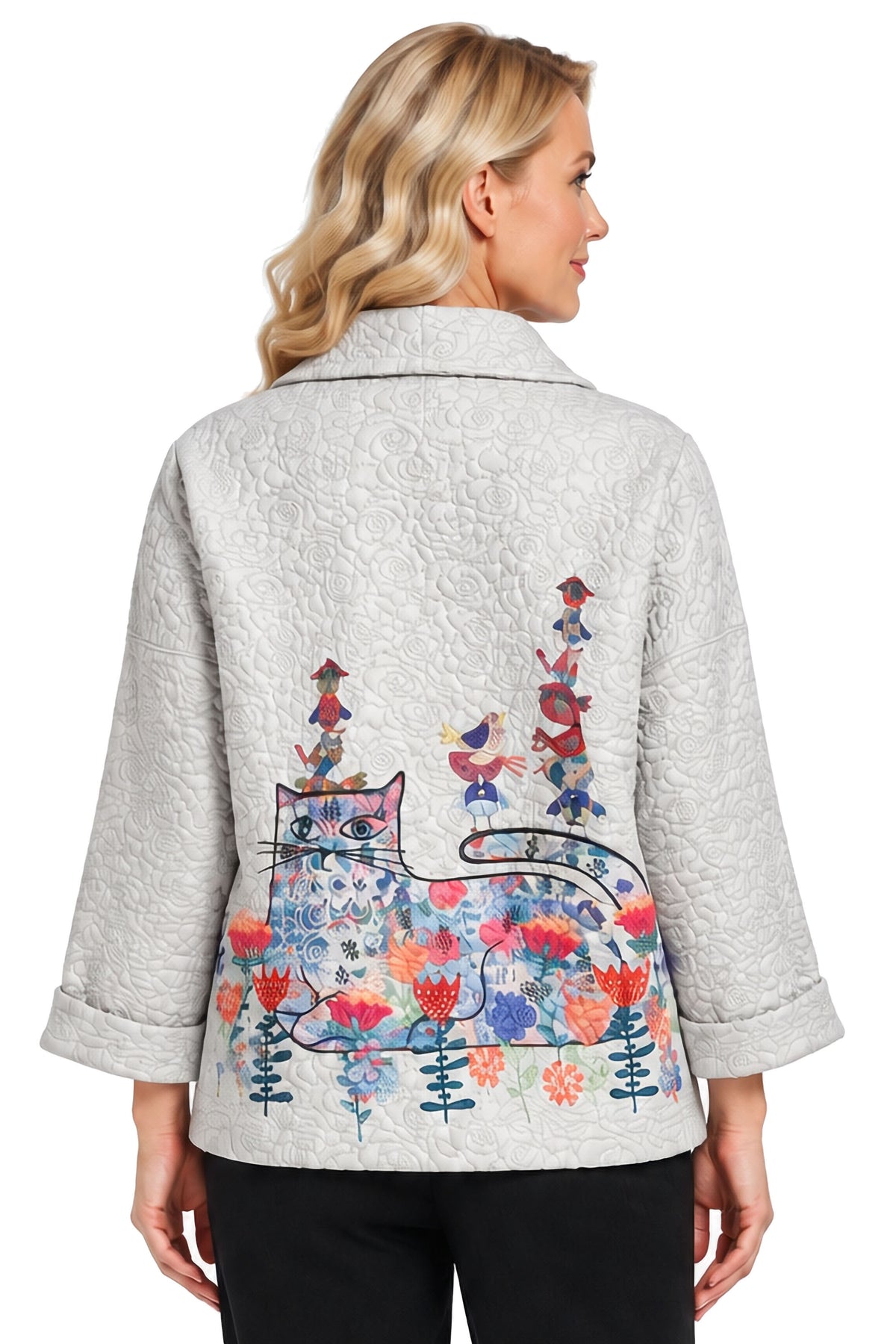 Cream Quilted Drawstring Cowl Neck Top, back view