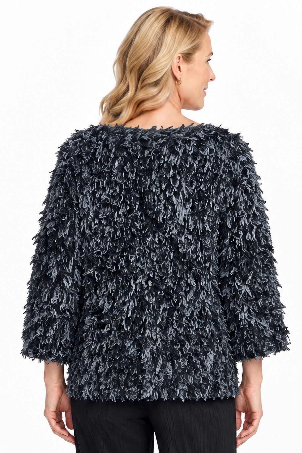 Black Shaggy Knit Pullover Top, back view