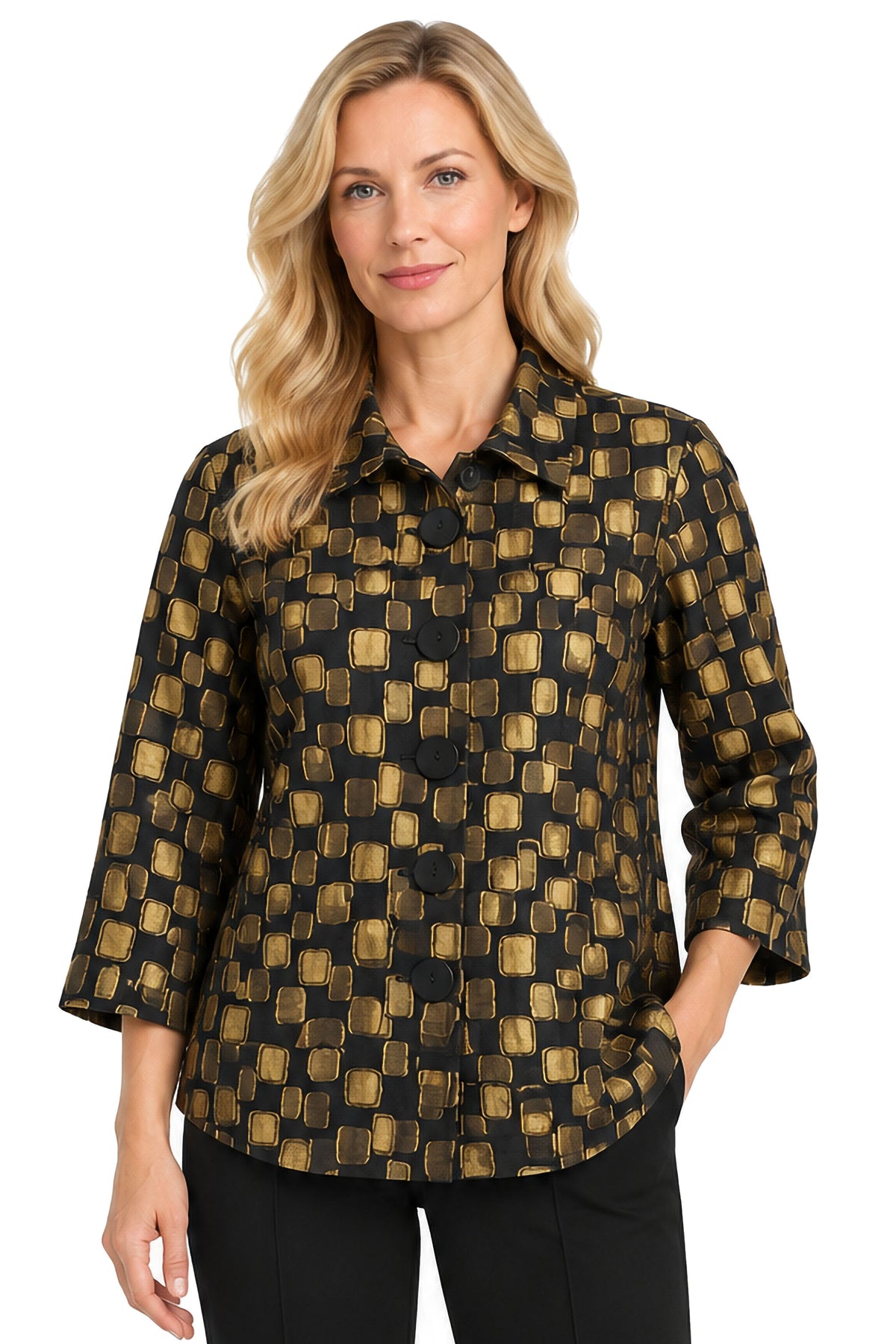 Black Jacquard Button Front Jacket
