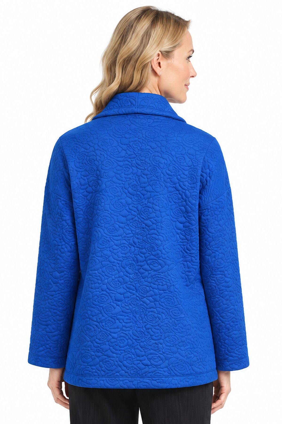 Cobalt Quilted Drawstring Cowl Neck Top, back view