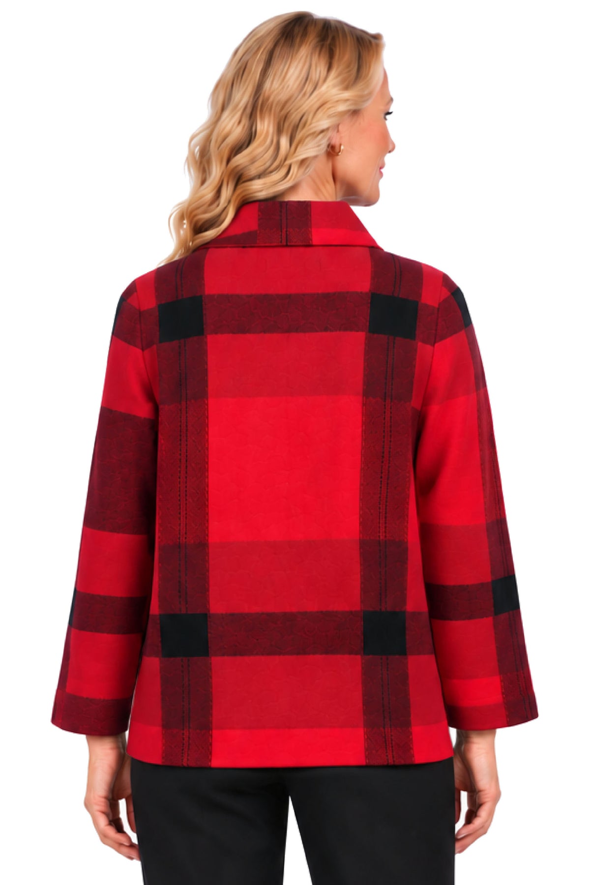 Red Plaid Zip Cowl Neck Sweater Tunic, back view
