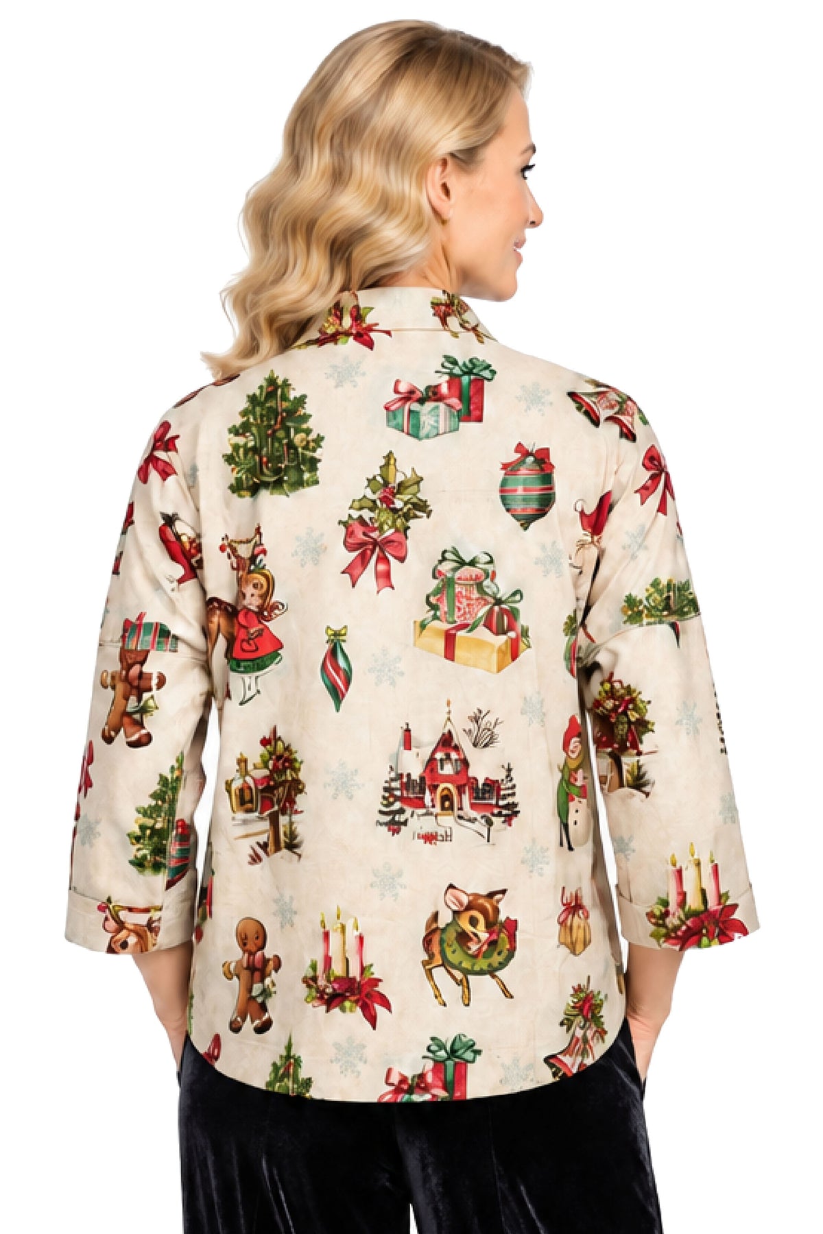 Multi Brushed Holiday Pullover Top, back view