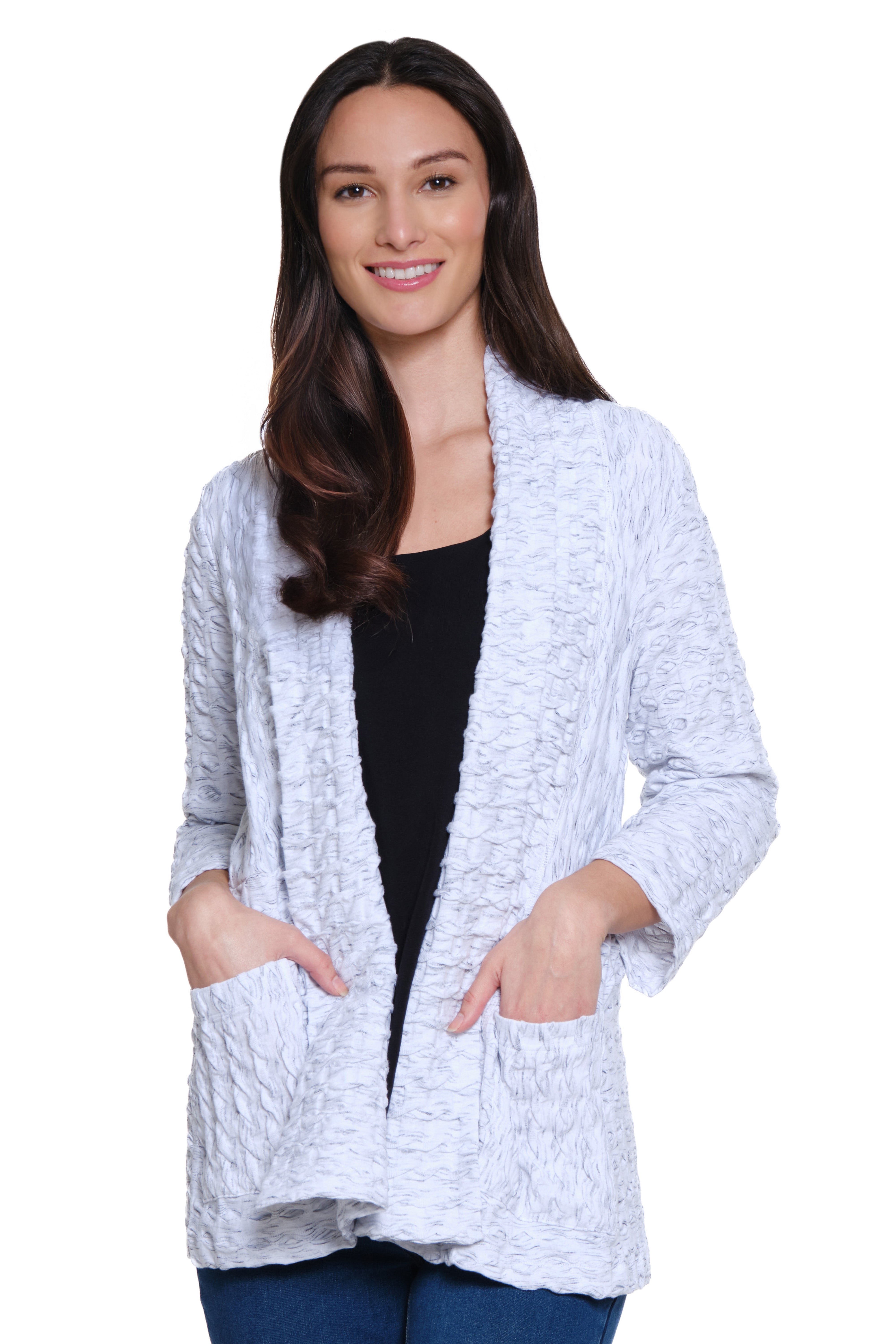 Textured Knit Open Front Kimono - Soft White