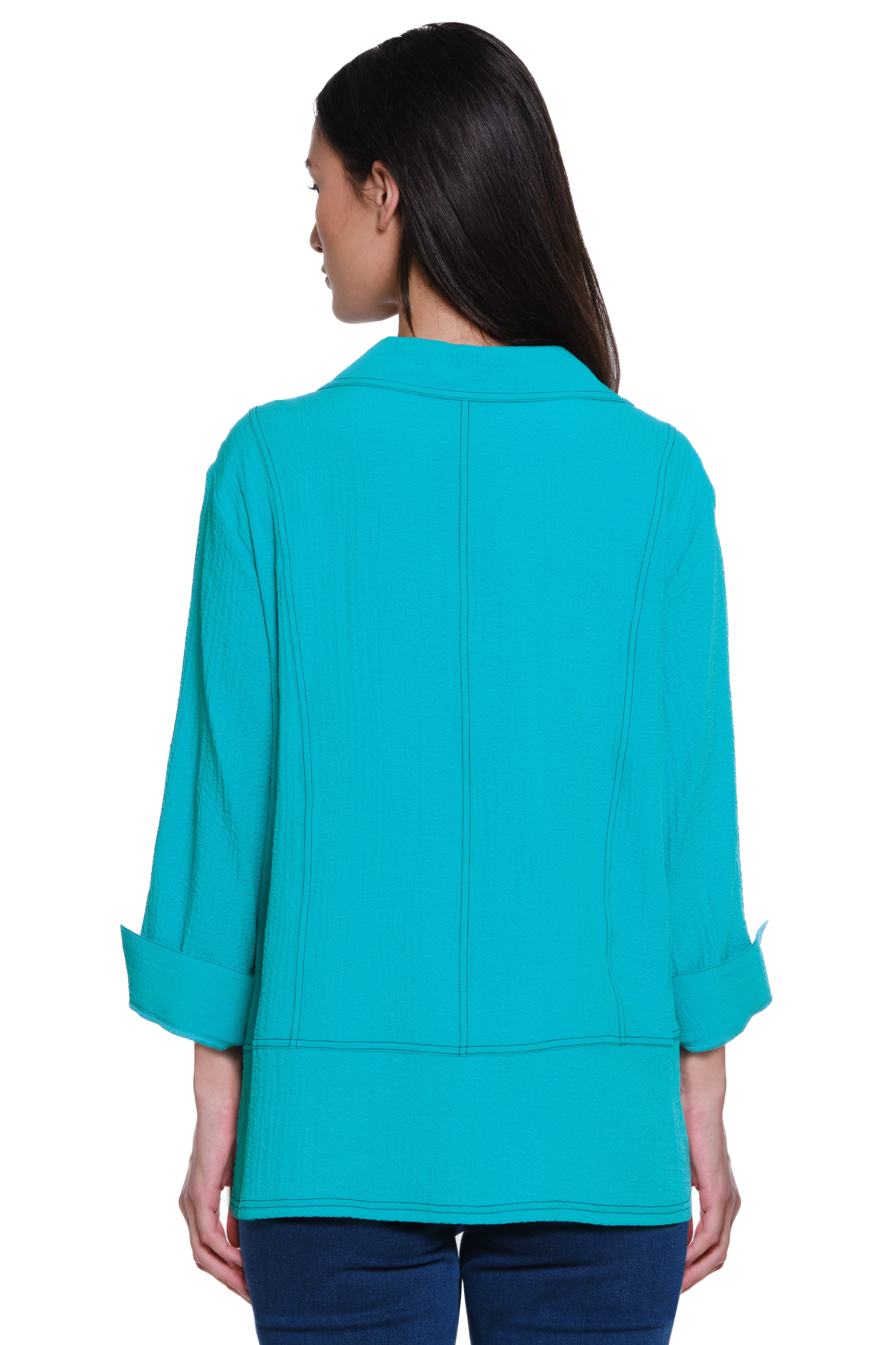 Woven Pop Over Point Collar with Button Placket - Jade