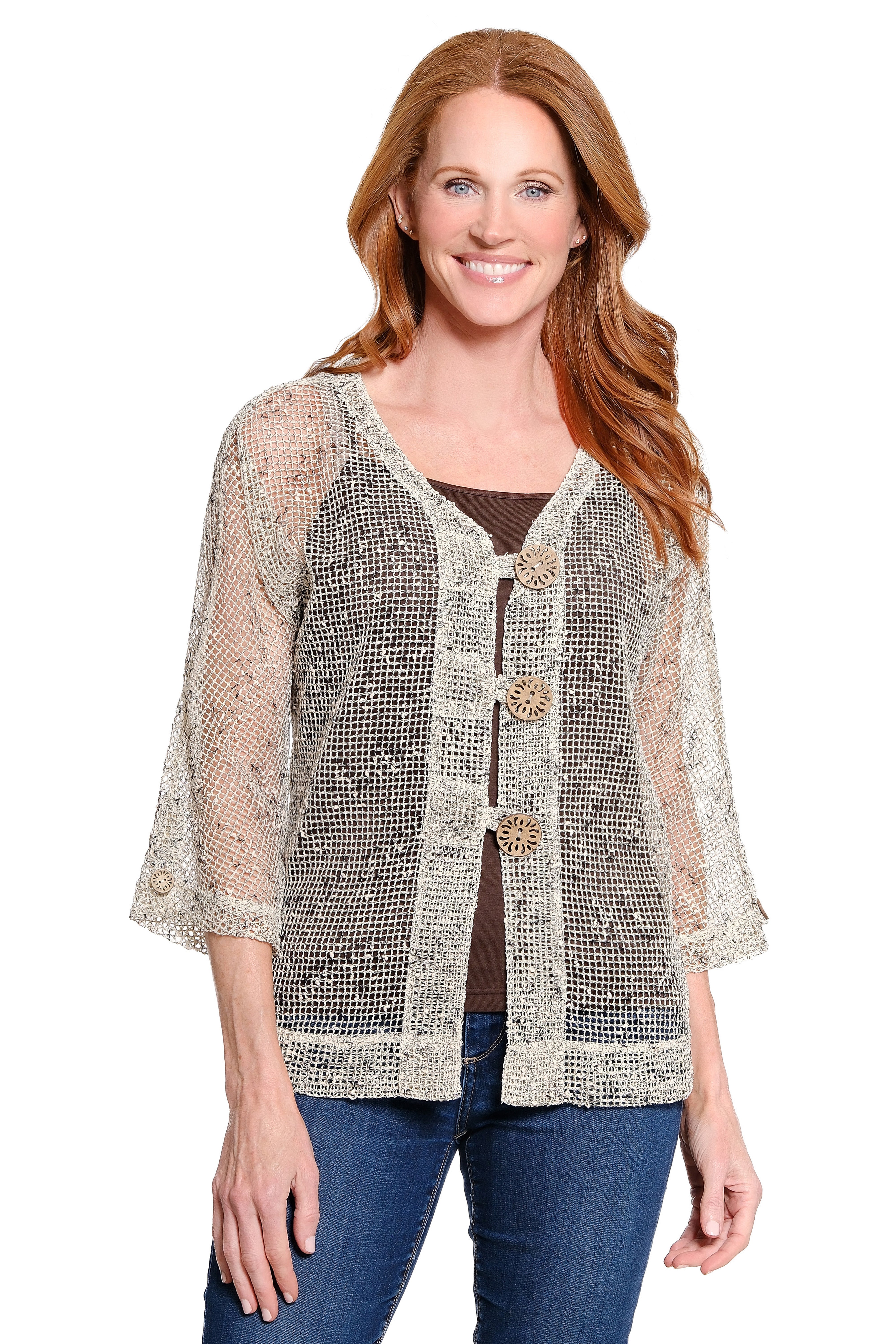 Woven Mesh Button Front Jacket - Khaki