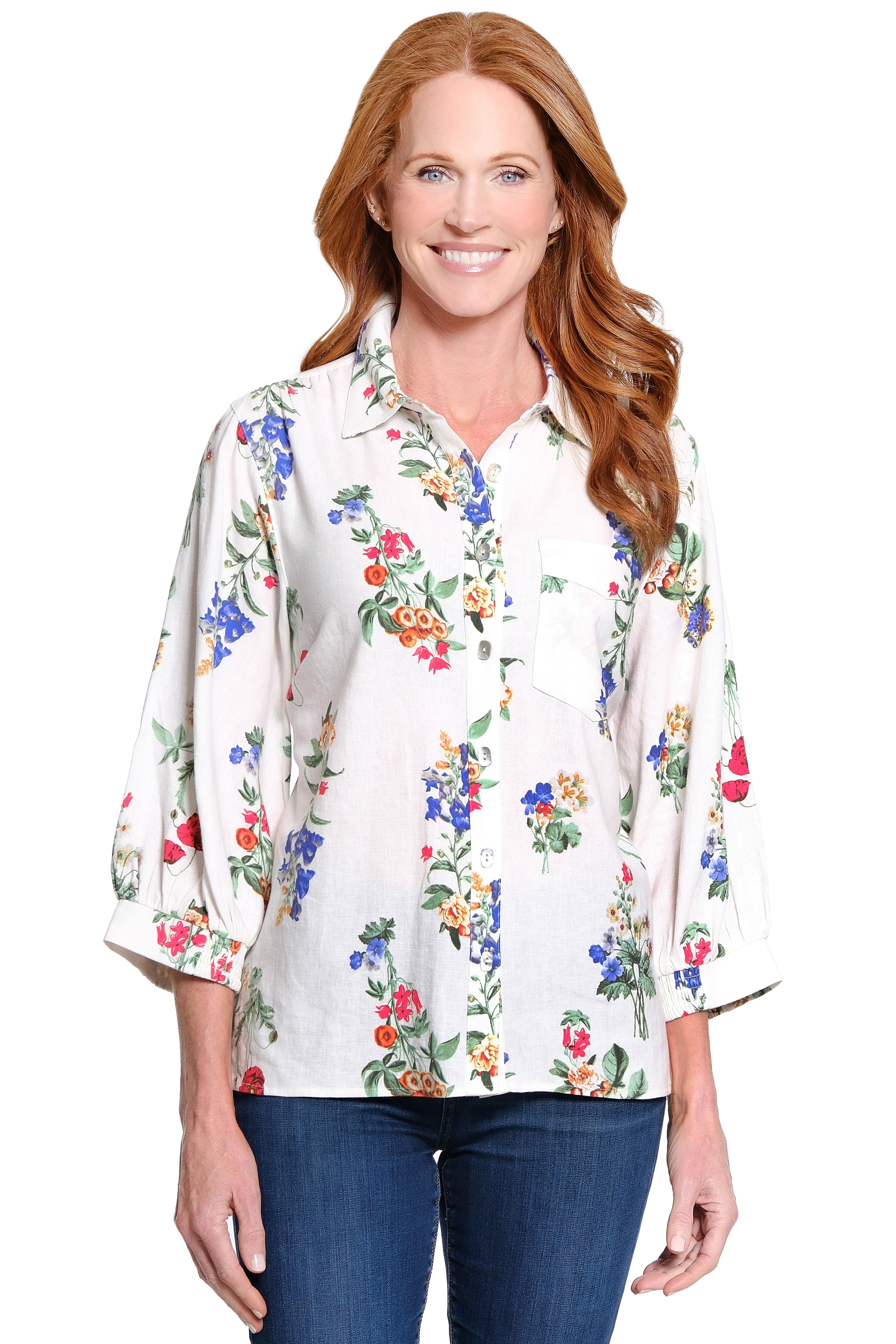 Print Point Collar Tunic - Plus - Floral Multi