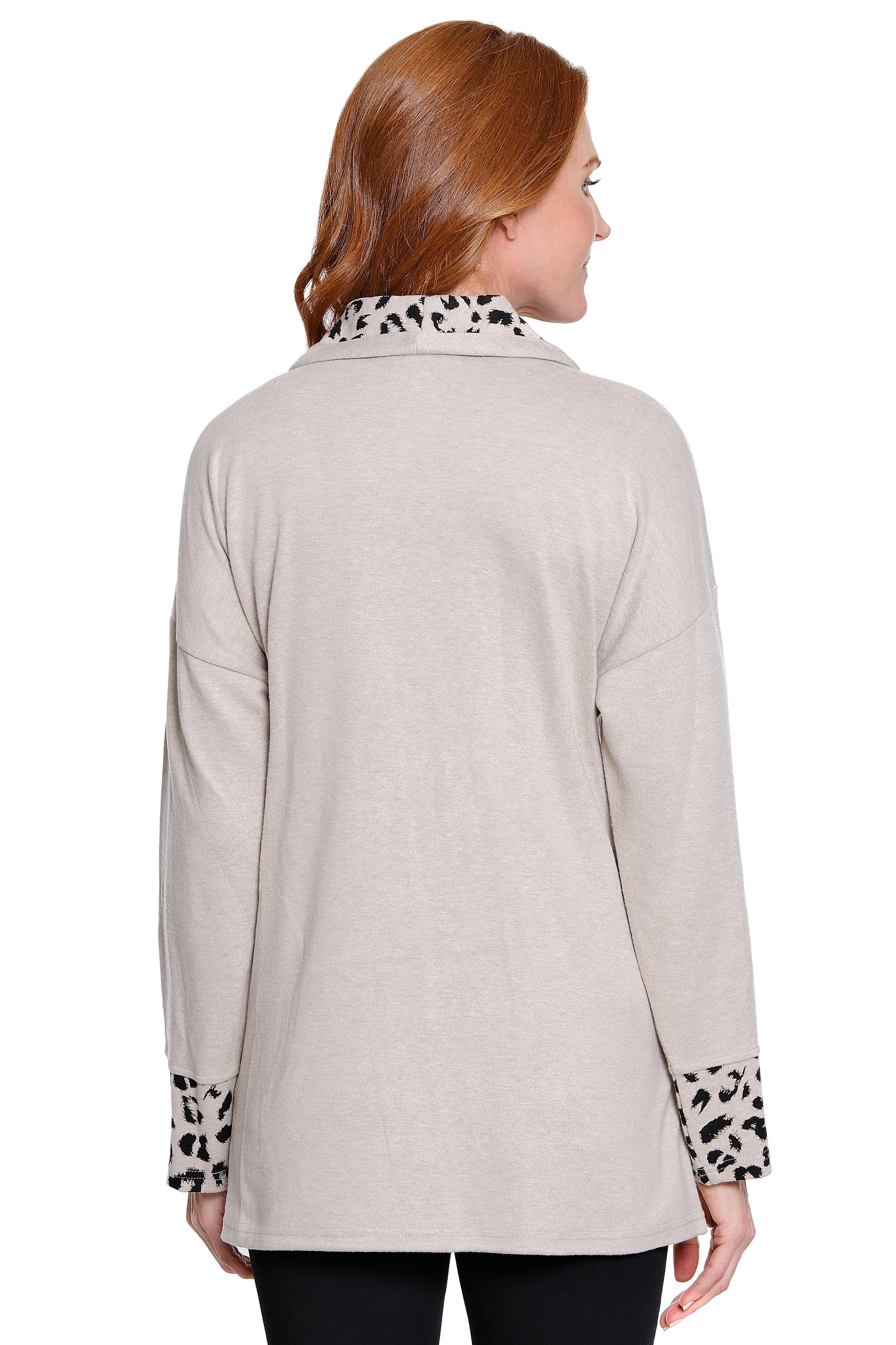 Knit Cowl Neck Tunic - Neutral Animal Print