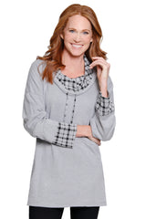Knit Cowl Neck Tunic - Plus - Plaid Multi