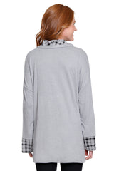 Knit Cowl Neck Tunic - Plus - Plaid Multi