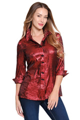 Shimmer Button Front Tunic - Petite - Crimson