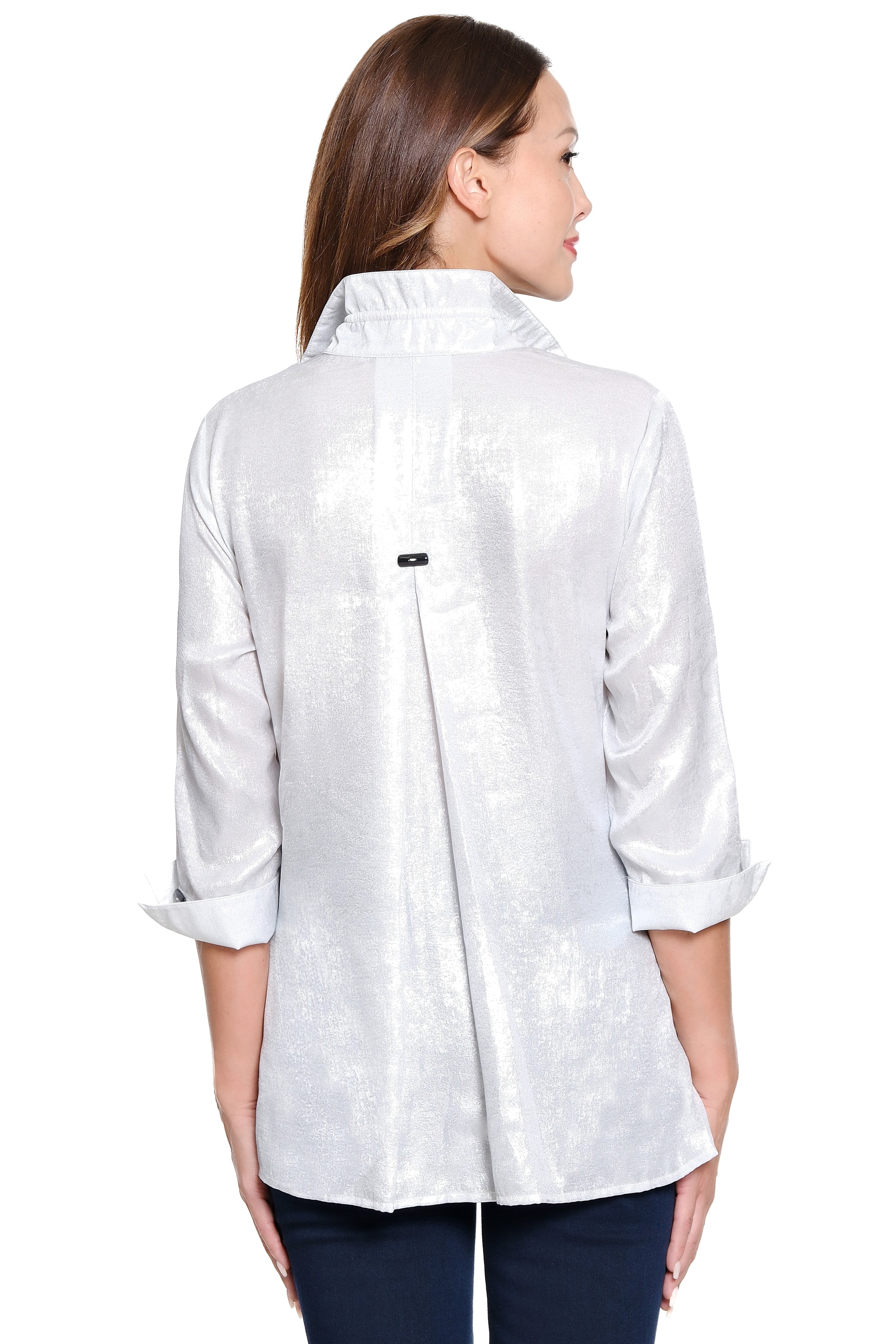 Shimmer Button Front Tunic - Pearl