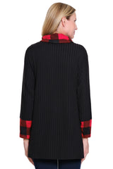 Plaid Cowl Neck Top - Plus - Black/Red Print