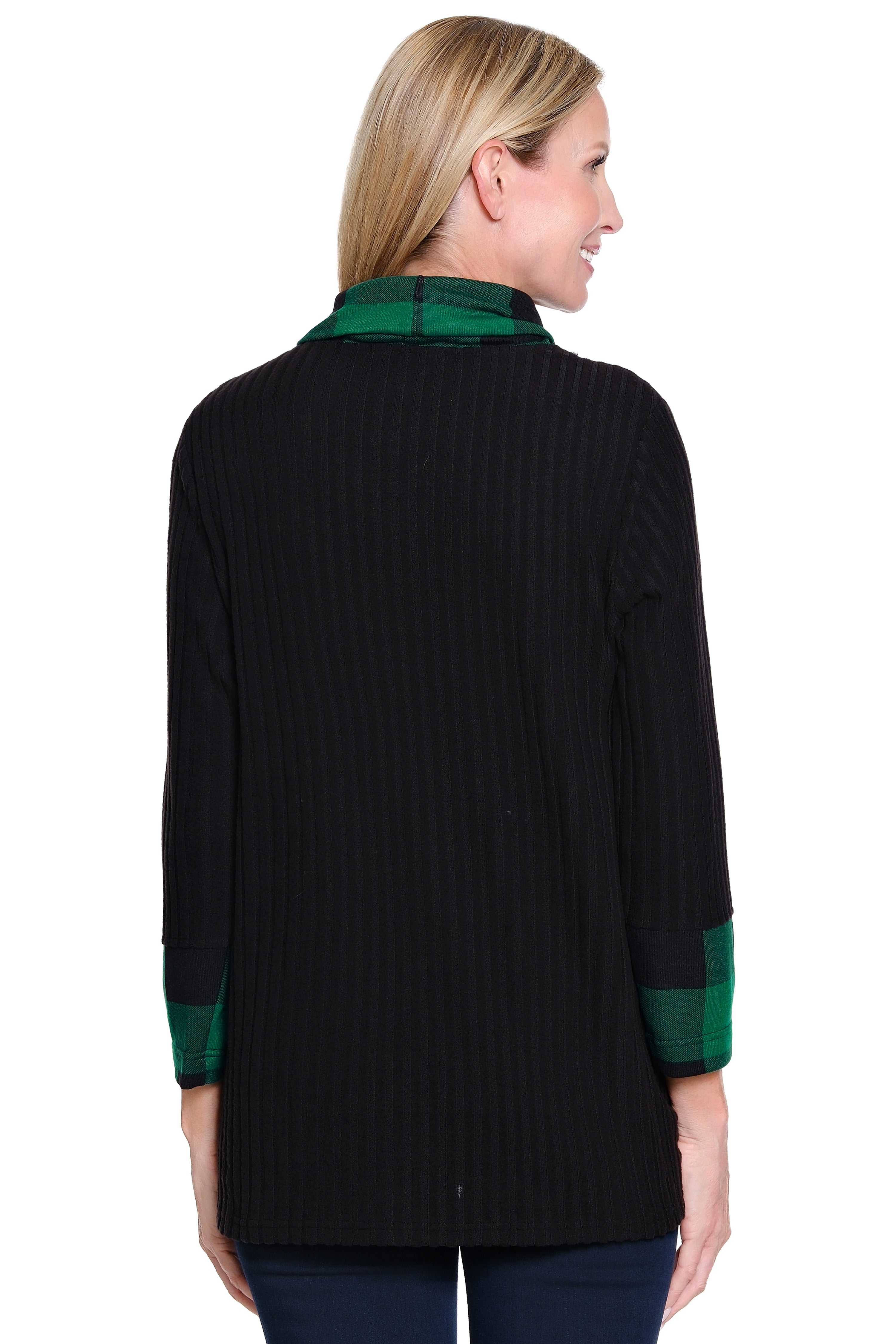 Plaid Cowl Neck Top - Plus - Green