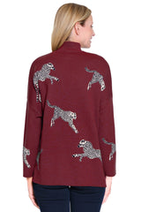 Animal Print Sweater - Petite - Wine