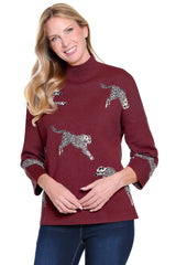 Animal Print Sweater - Petite - Wine