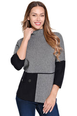 Knit Colorblocked Sweater - Plus - Grey