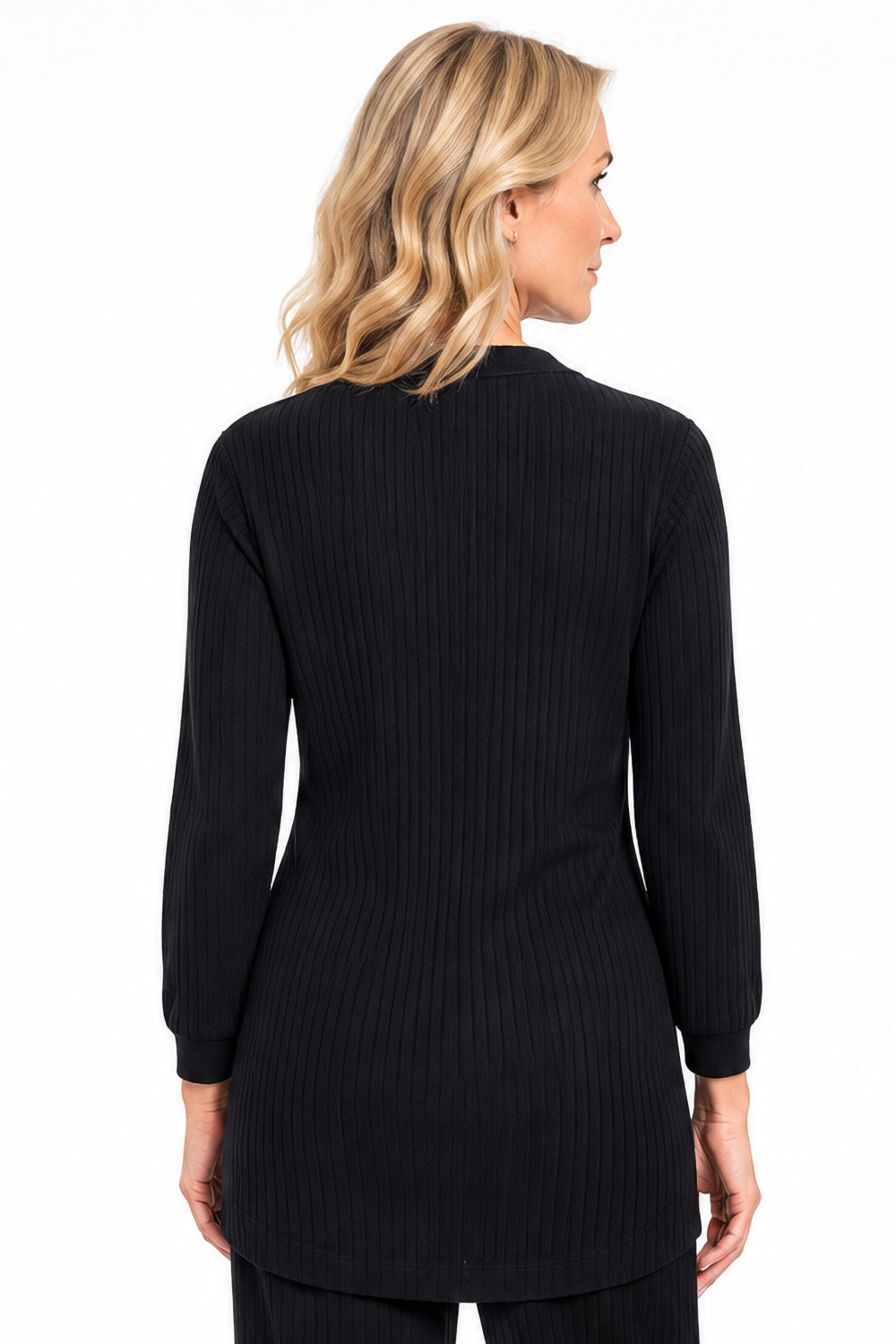 Black Ribbed Open Front Cardigan - Missy