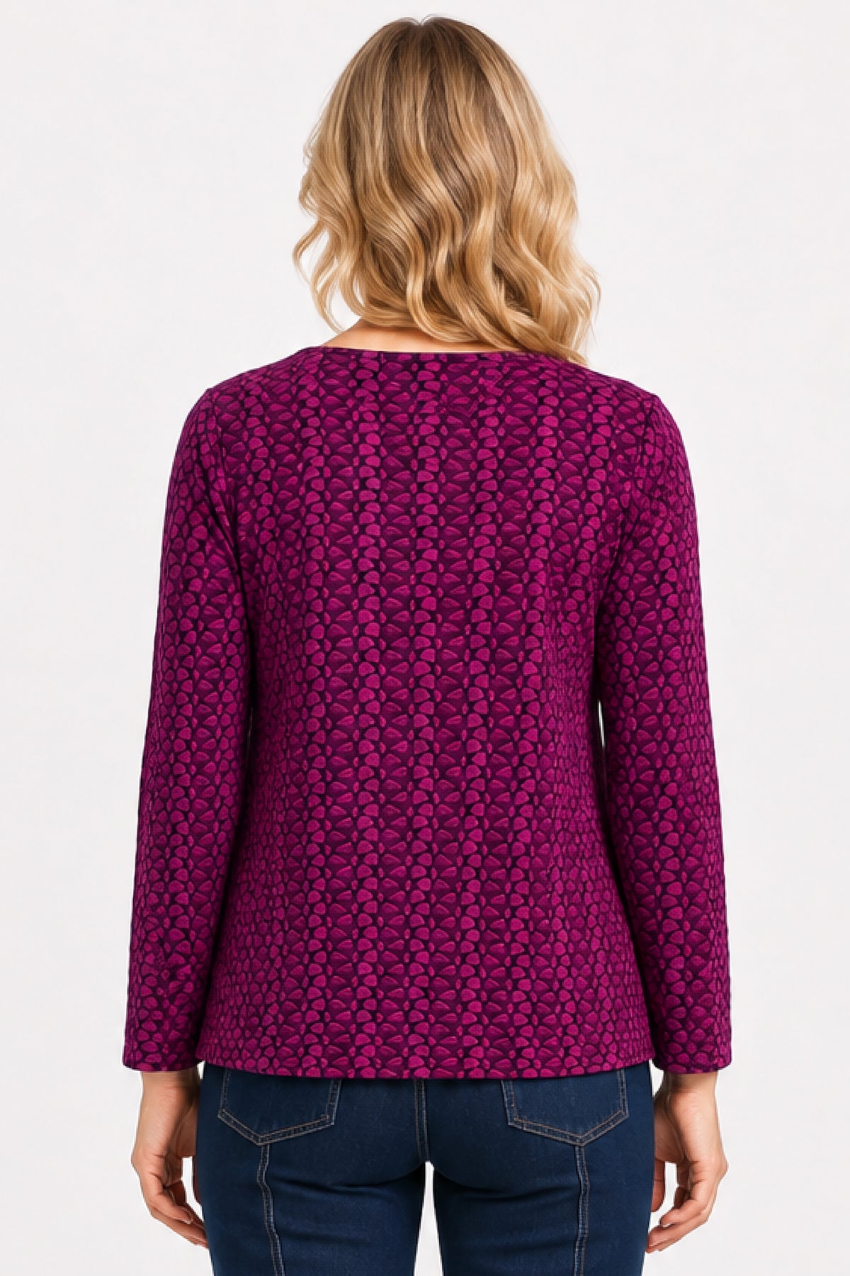 Fuchsia Textured Round Neck Popover - Plus