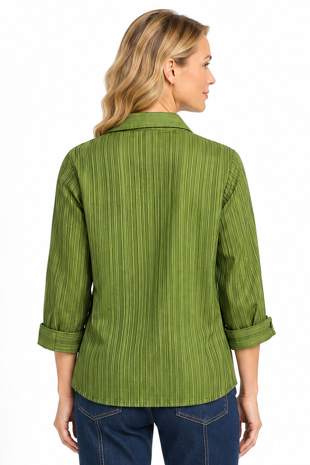 Apple Green Striped Button Front Top - Missy