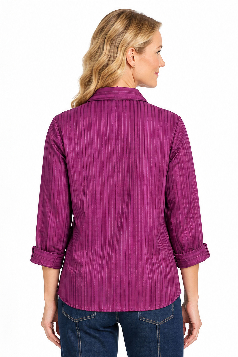 Fuchsia Striped Button Front Top - Missy
