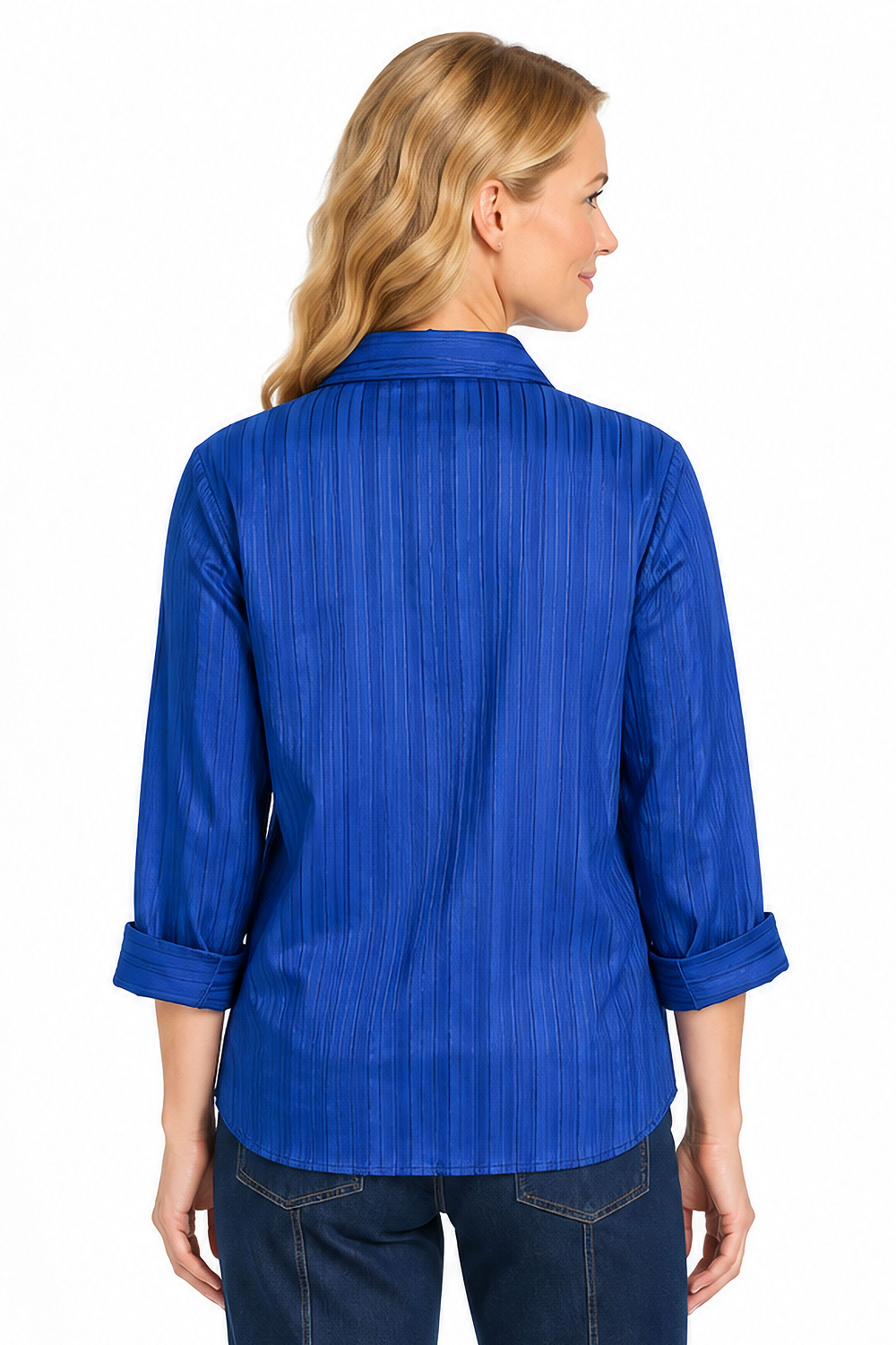 Navy Striped Button Front Top - Missy