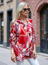 Woven Print Tunic with Cinch Sleeves - Plus - Multi Blush