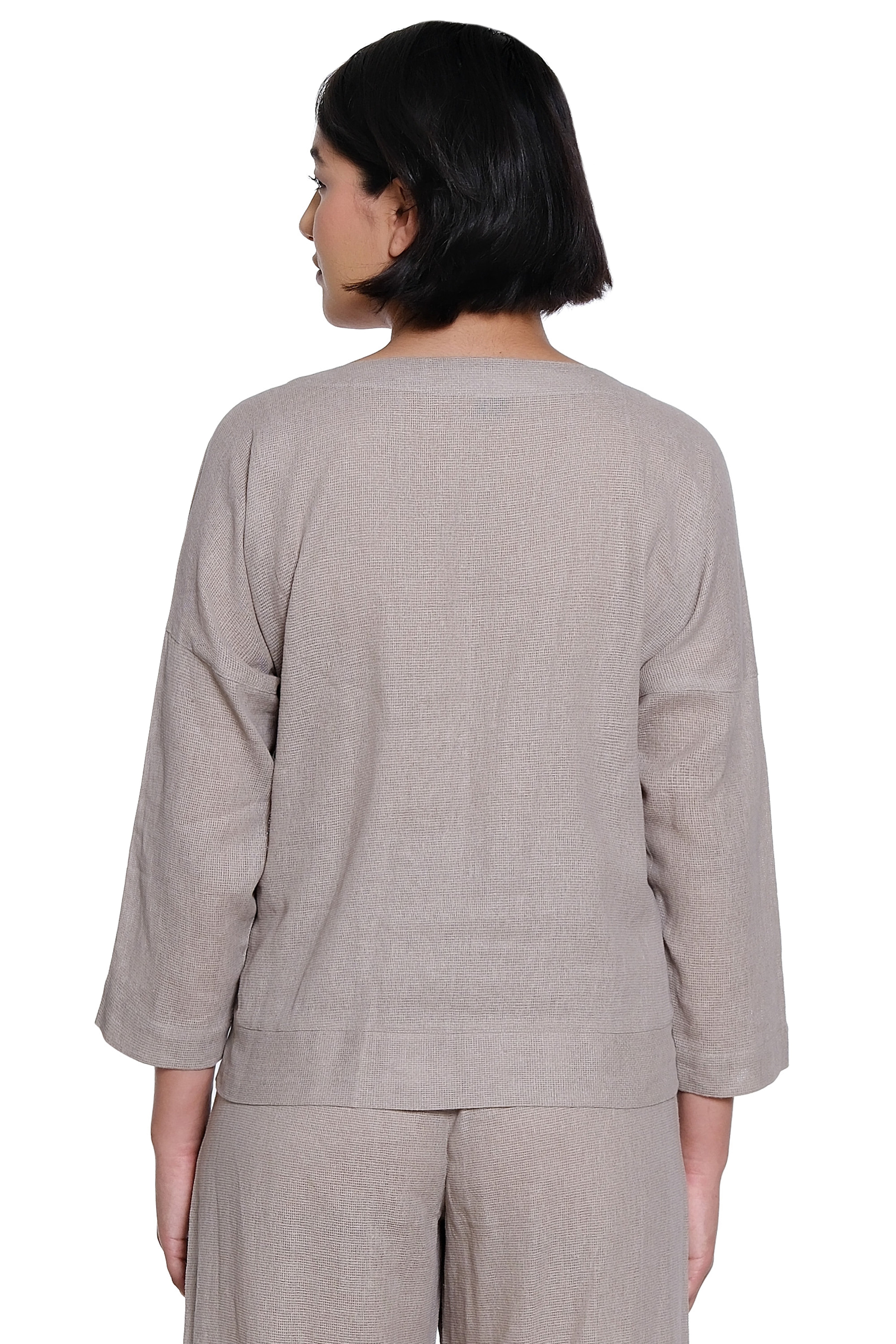 Drop Shoulder Linen Top - Latte - view 2
