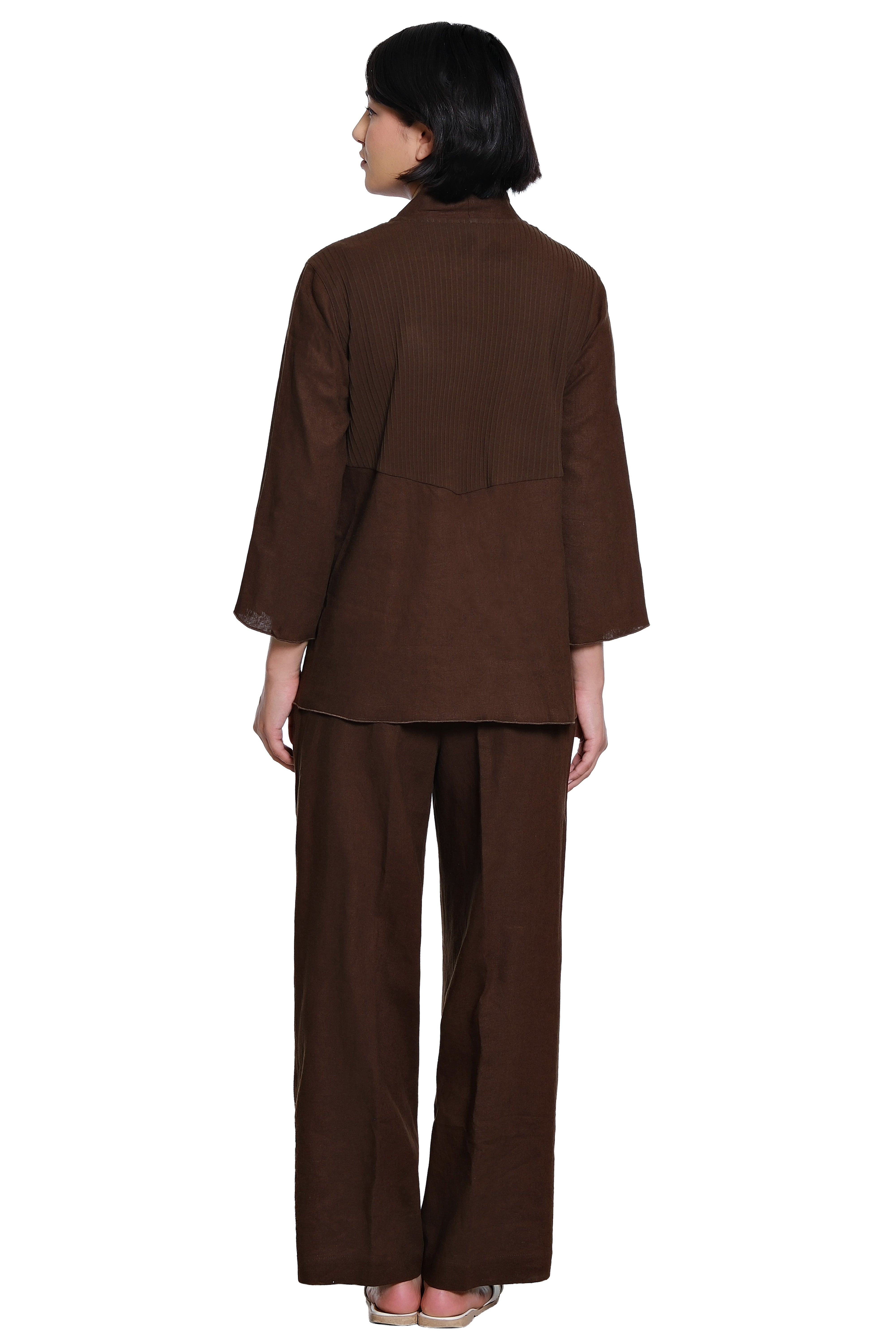 Linen Pull-On Pant with Drawstring - Chocolate - view 2