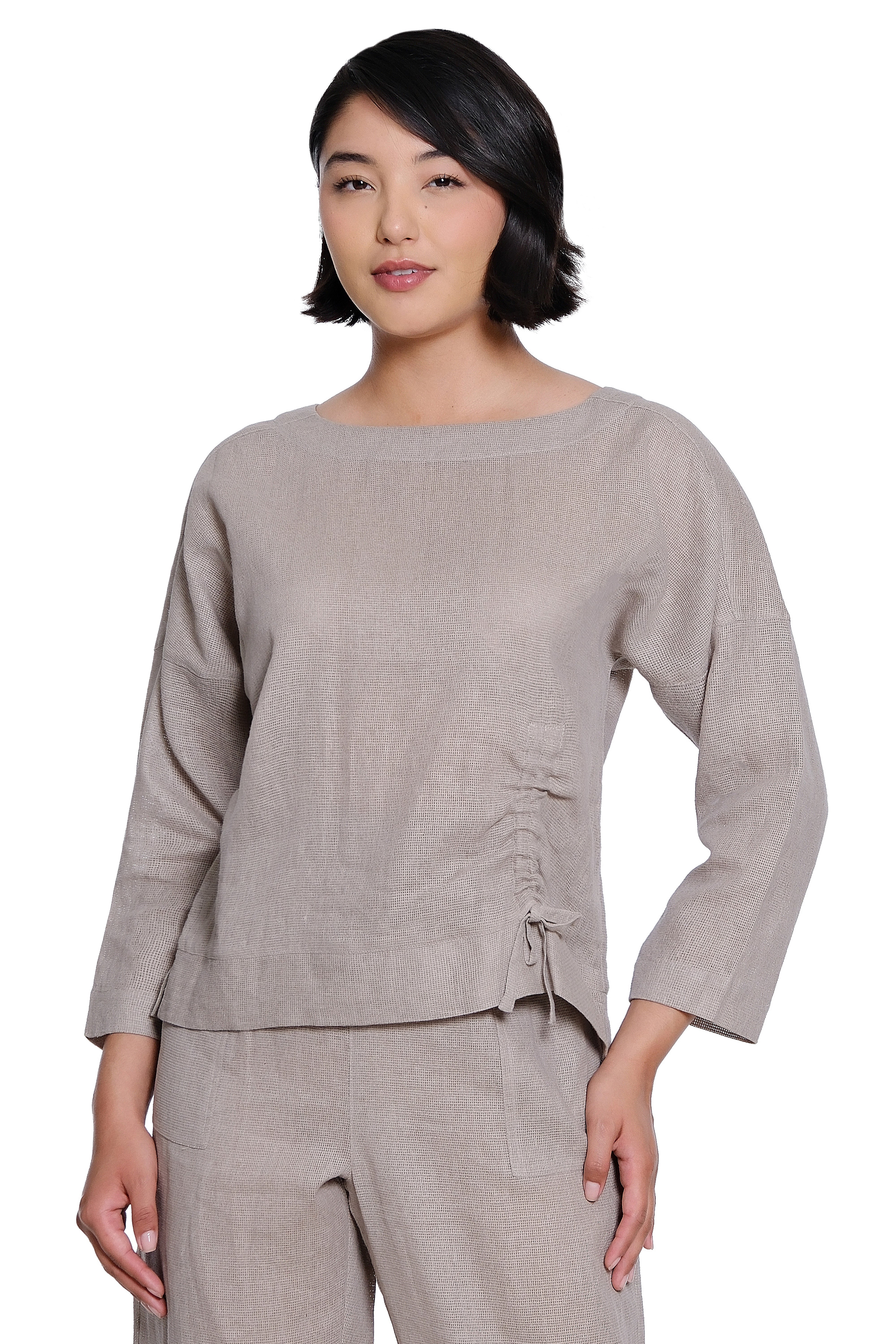 Drop Shoulder Linen Top - Latte