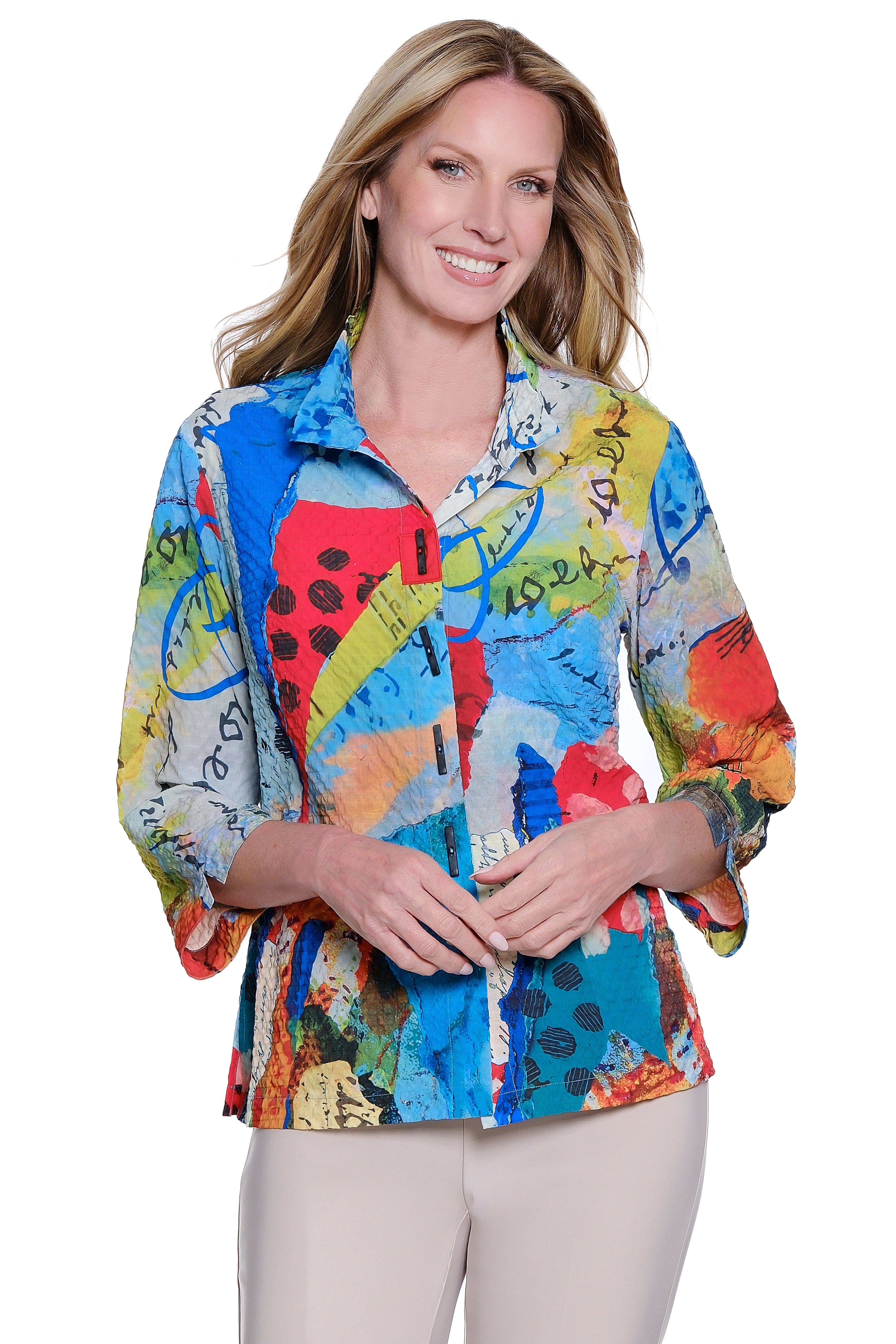 Printed Button Front Top - Abstract Multi