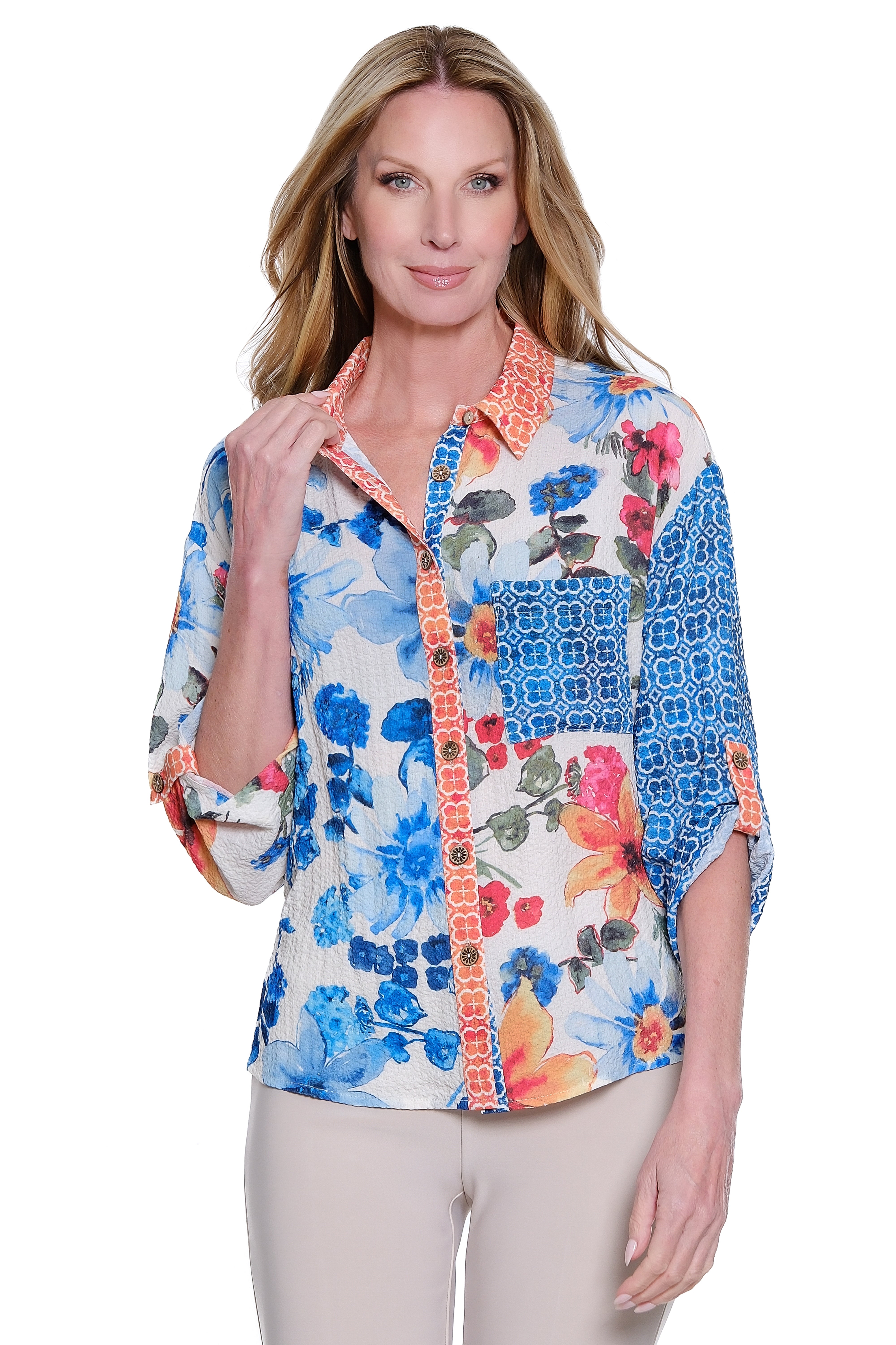 Floral Button Front Top - Floral Multi