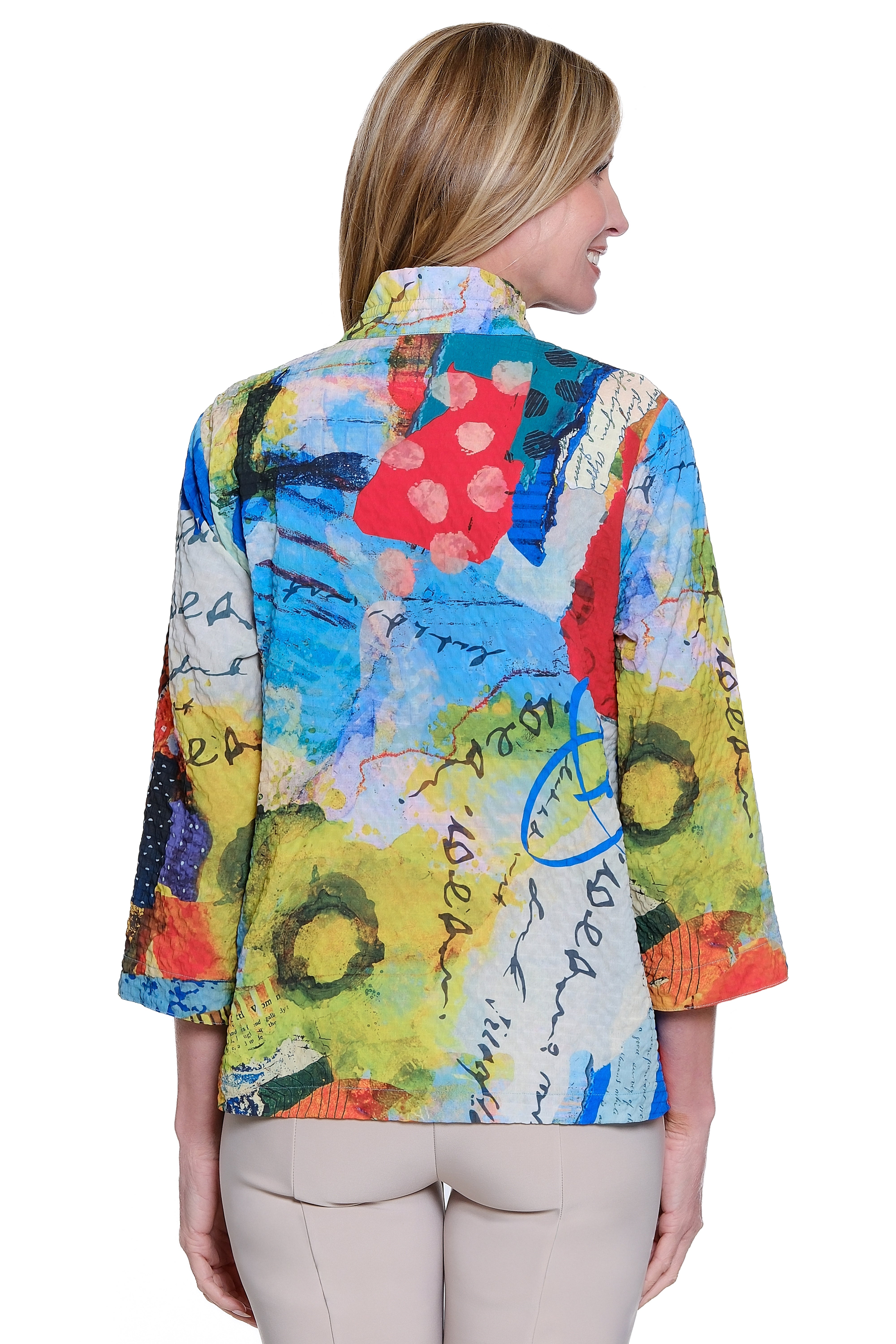 Printed Button Front Top - Petite - Abstract Multi - view 2