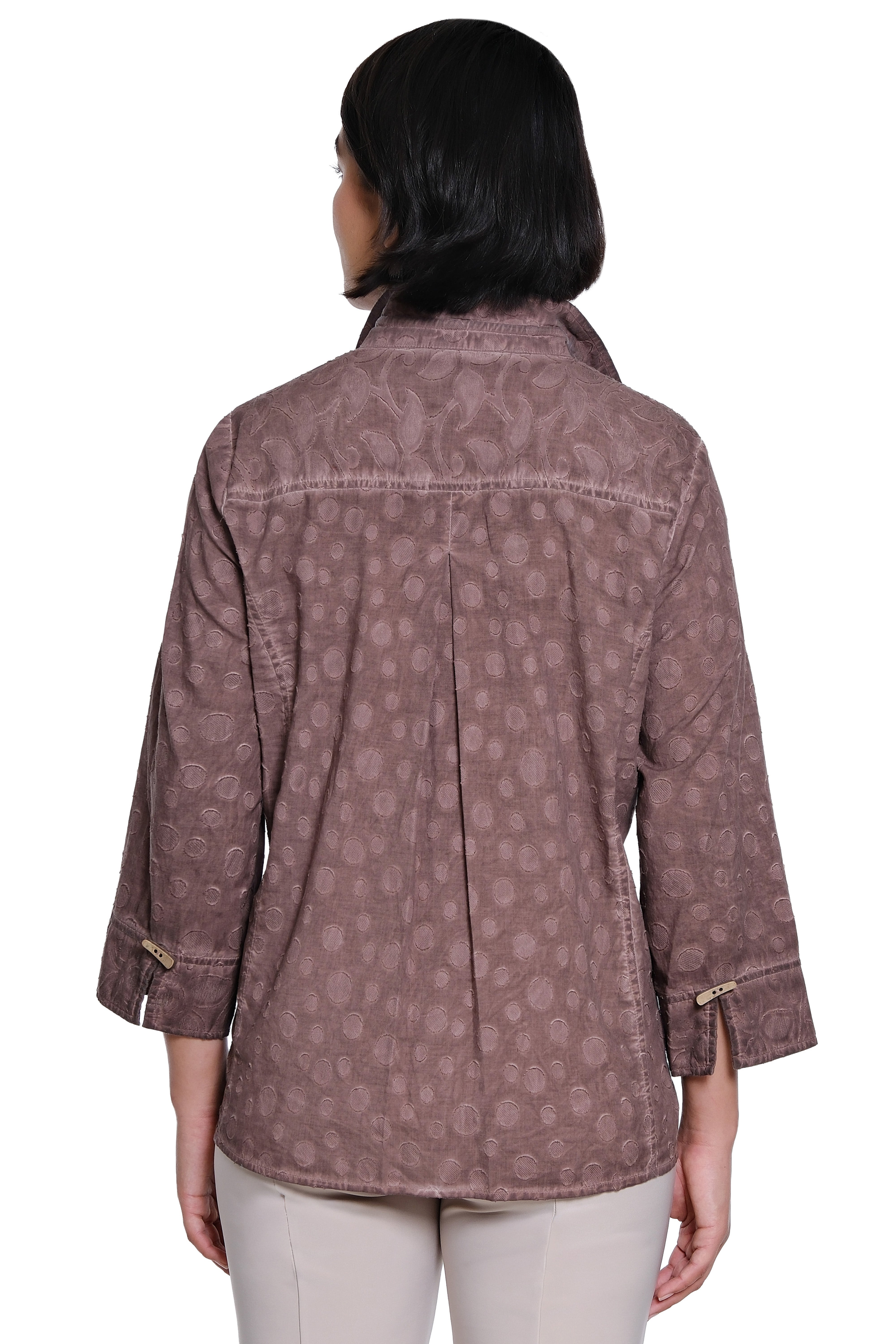 Jacquard Button Front Top - Dusty Aubergine - view 2