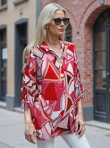 Woven Print Tunic with Cinch Sleeves - Plus - Multi Blush