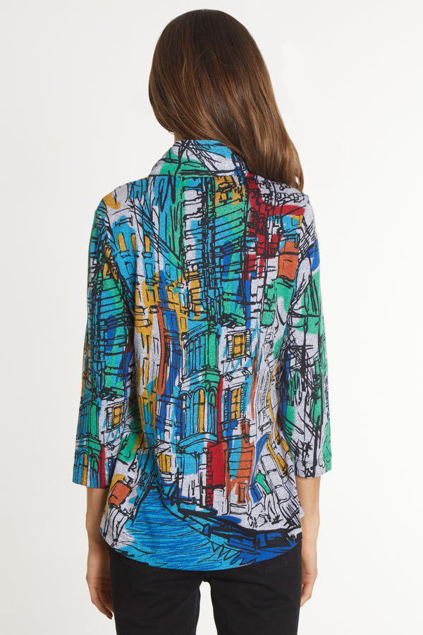 Knit Button Front Tunic - Petite - Abstract Multi