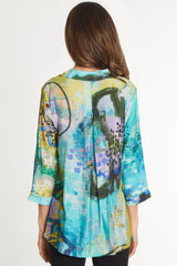 Woven Button Front Tunic - Women's - Abstract Multi