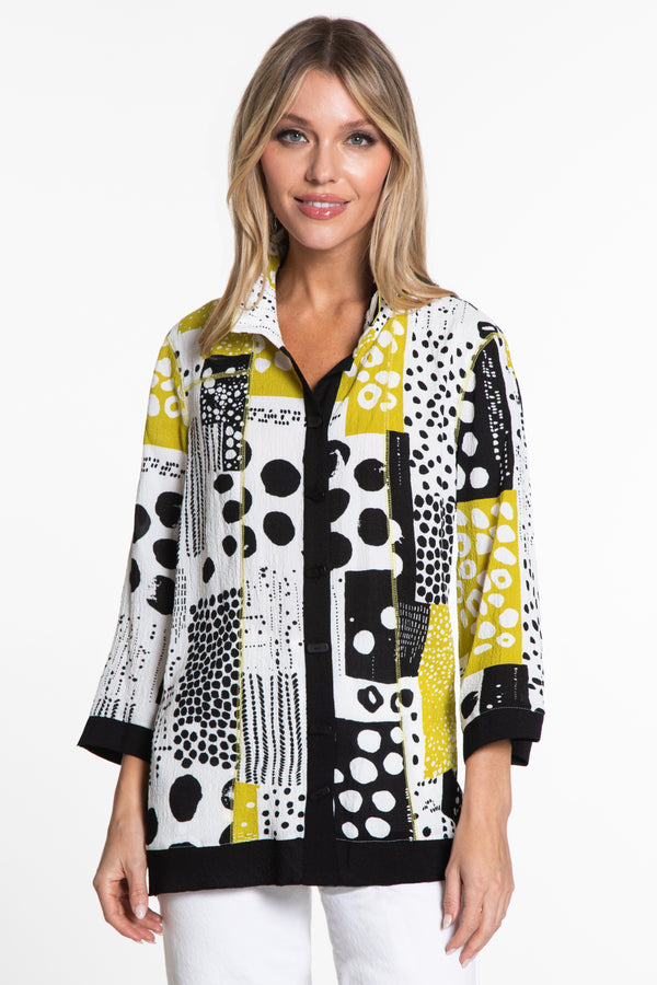 Woven Printed Button Front Tunic - Black/White