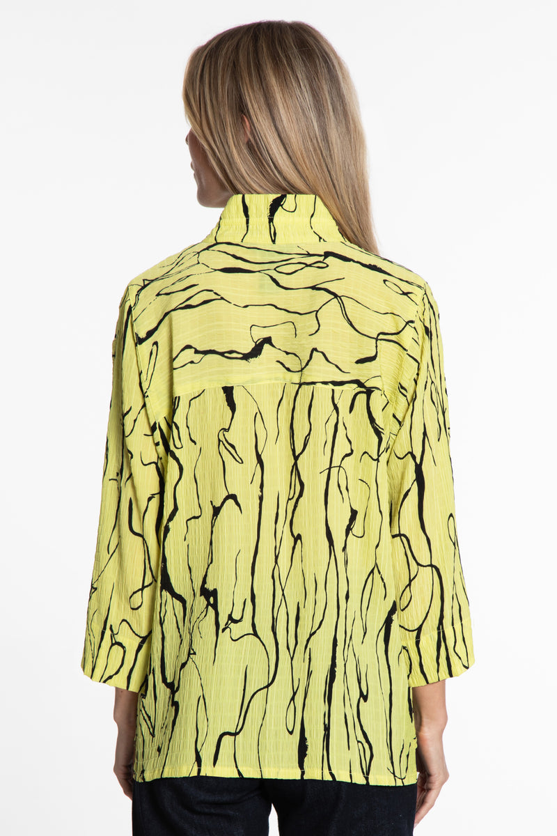 Textured Printed Woven Button Front Tunic - Soft Lime