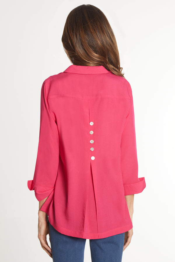 Woven Button Detail Tunic - Women's - Raspberry