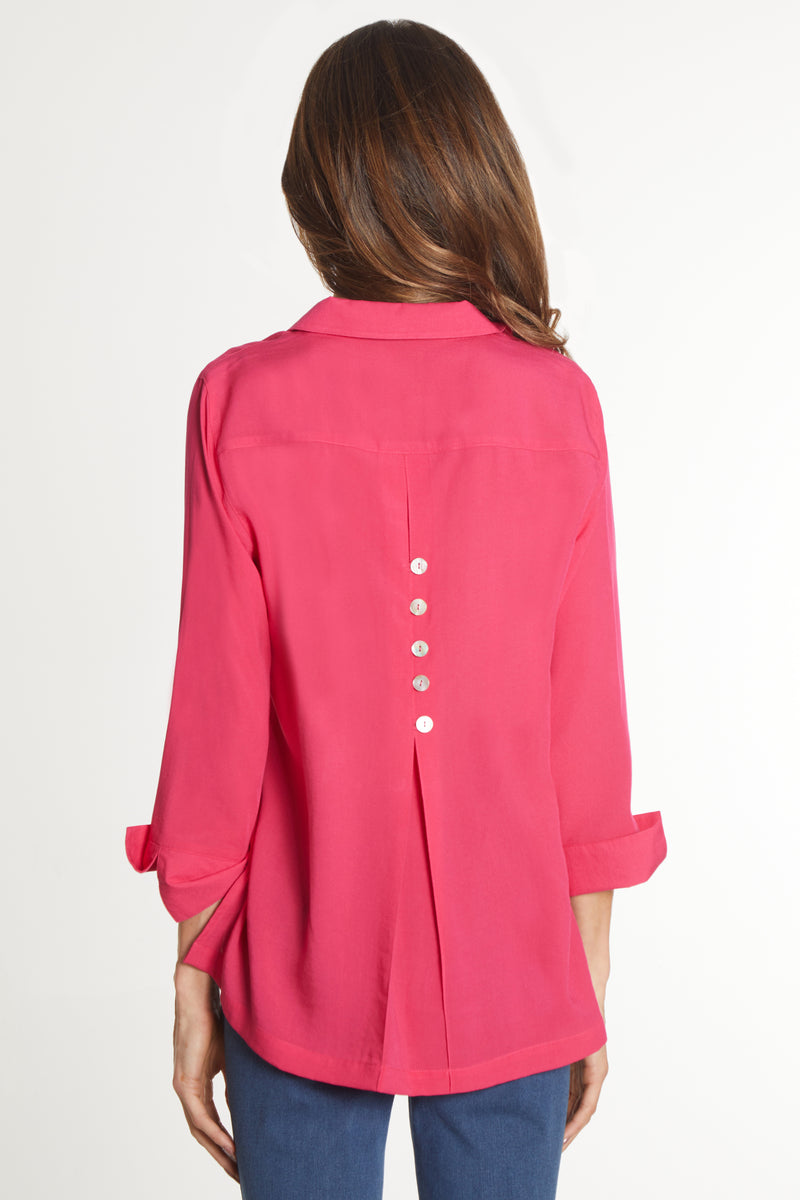 Woven Button Front Tunic - Raspberry