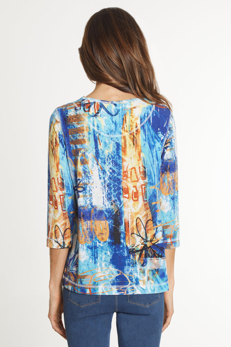 Printed Knit Pop Over Tunic - Multi