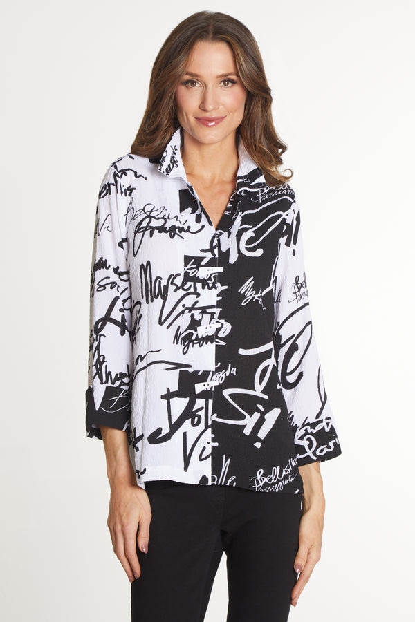 Woven Printed Crinkle Tunic Jacket - Women's - Black/White